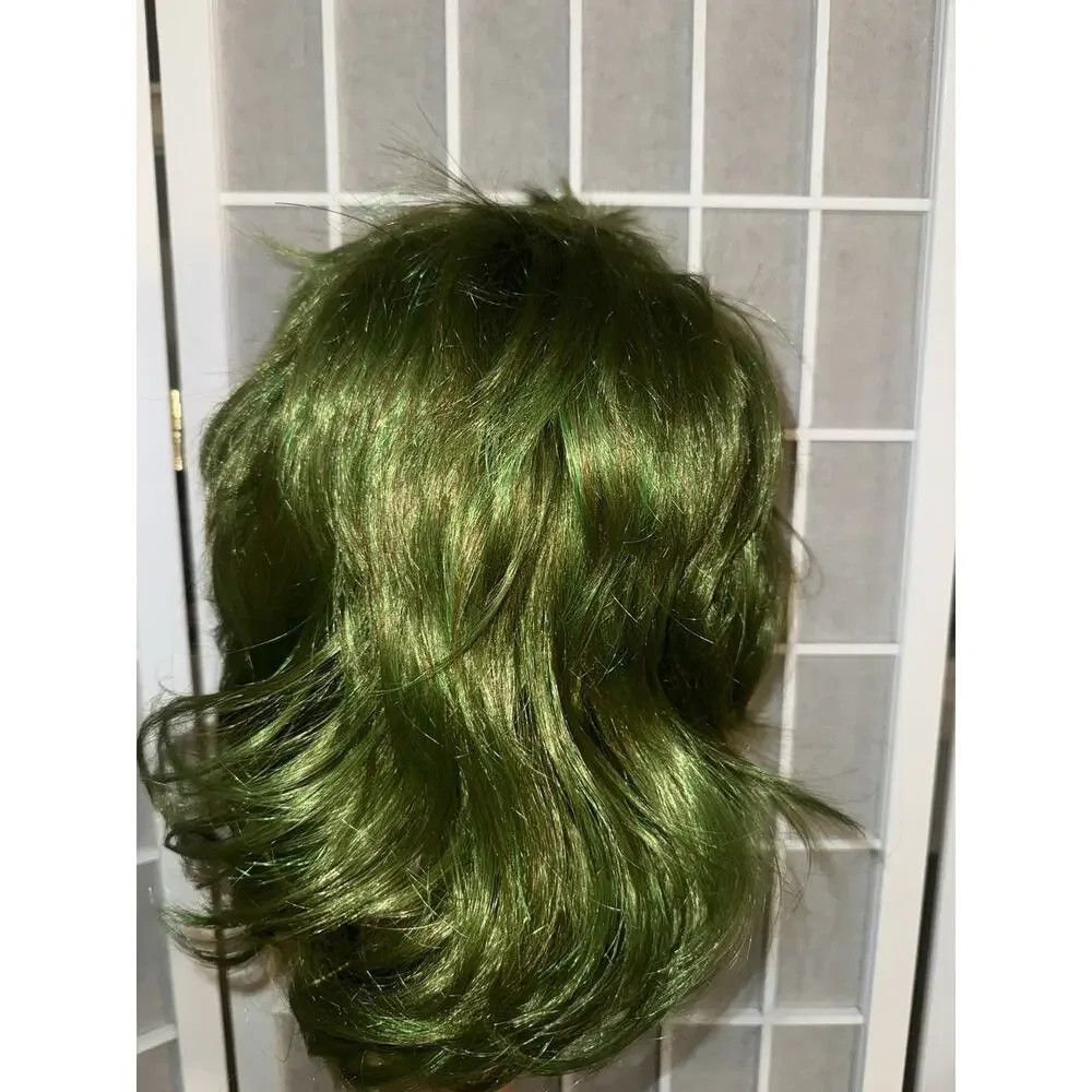 Green Joker Mad Clown Cosplay Adult Wig With Makeup Brand New Short Curly